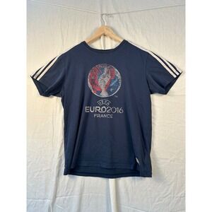 Adidas UEFA Euro 2016 France Climalite Navy Blue Graphic T-Shirt Mens M #2220